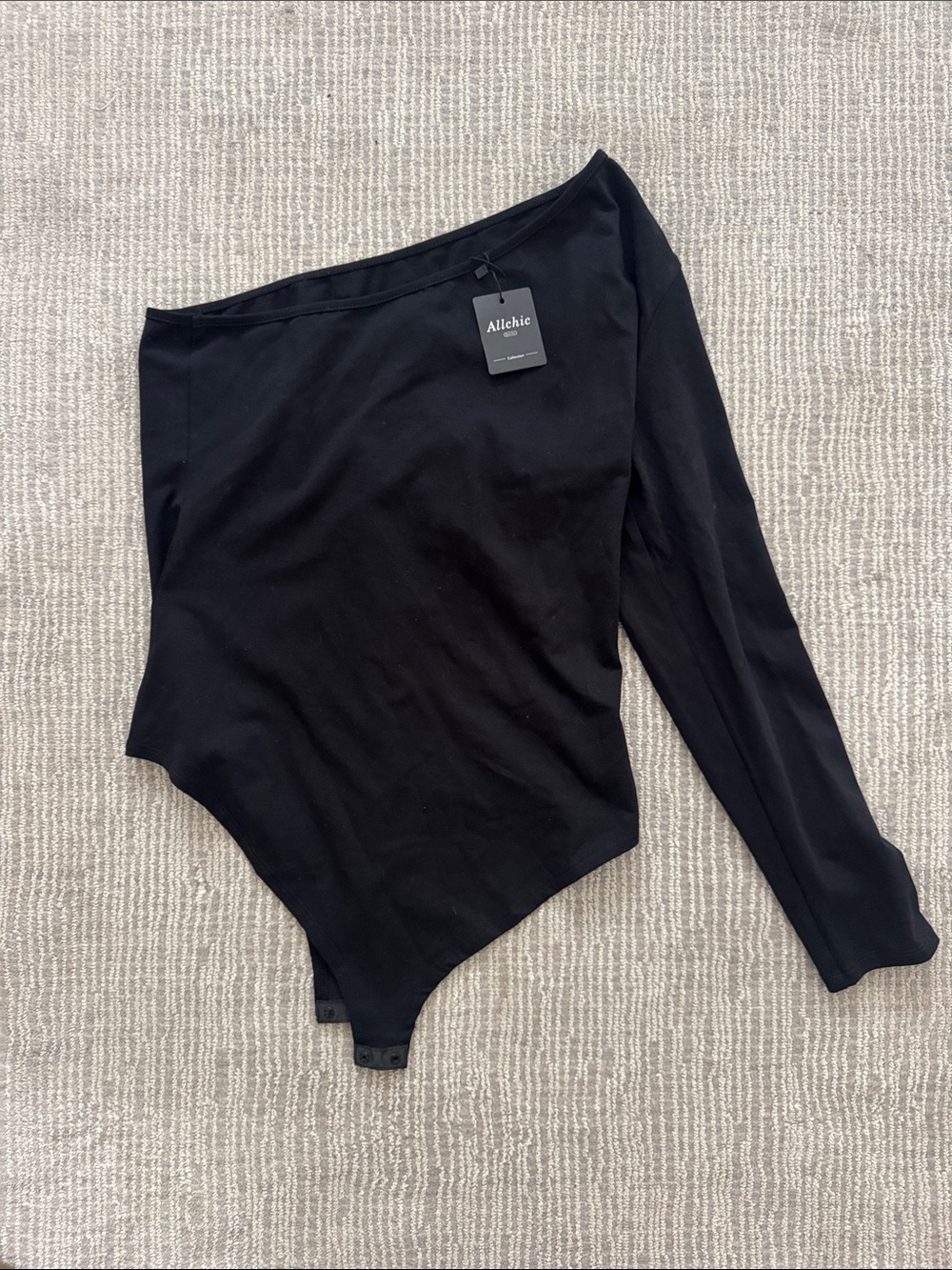 Allchic One-Shoulder Long Sleeve Bodysuit - Black